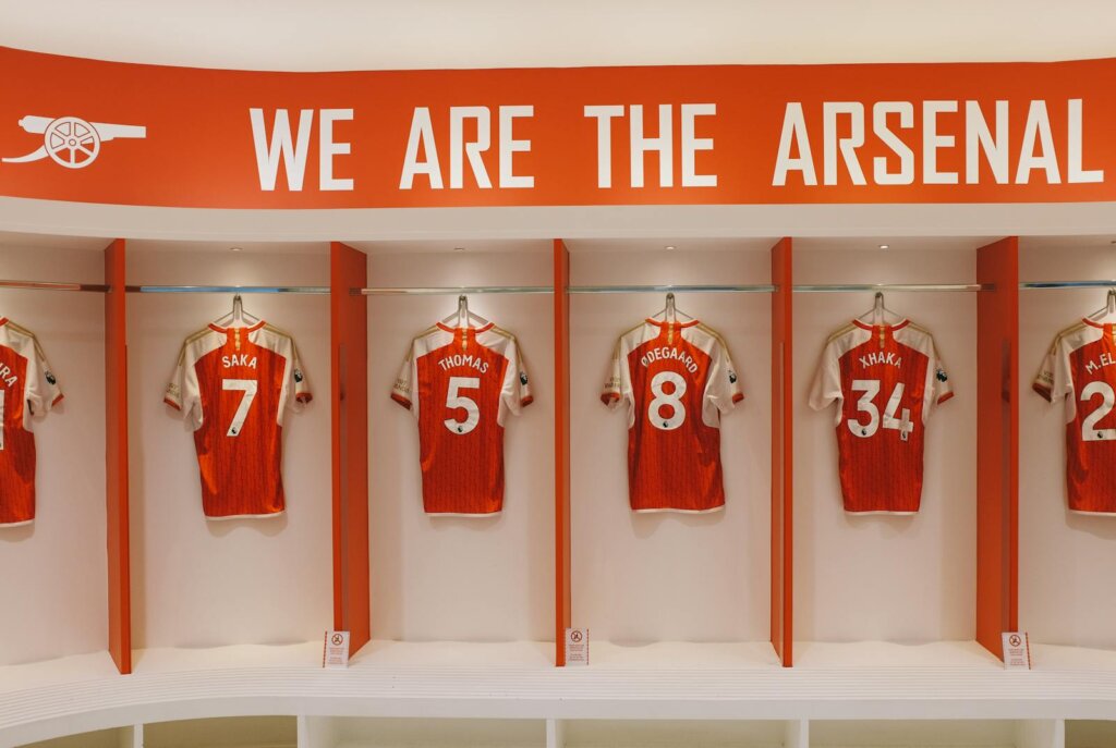 Arsenal Jerseys Hanging in Locker Room