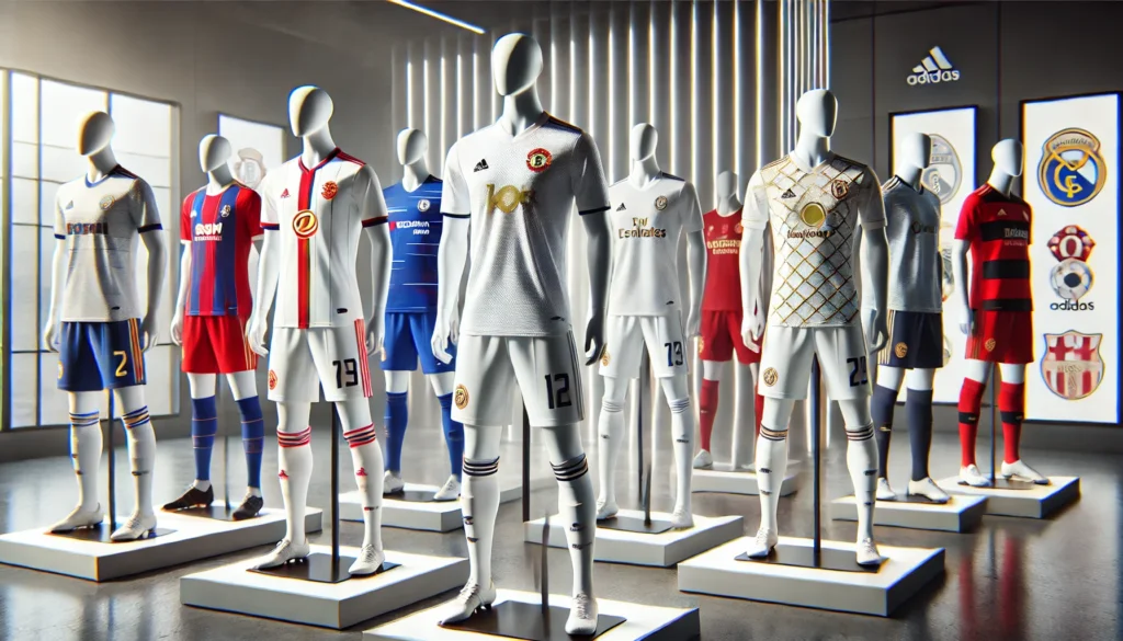 white soccer uniform designed with club-specific accent colors